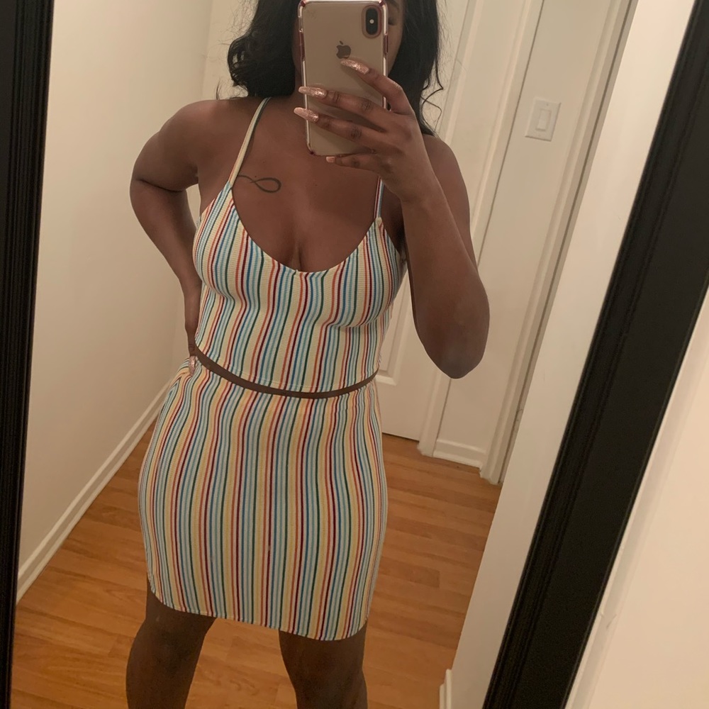 Cute Rainbow Coloured Striped 2 Piece Skirt Set
